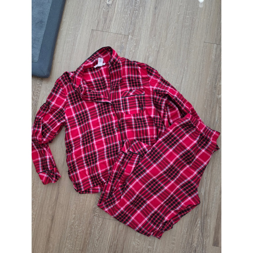 Victoria's Secret Pajama Set Womens Medium Red Black Plaid Flannel